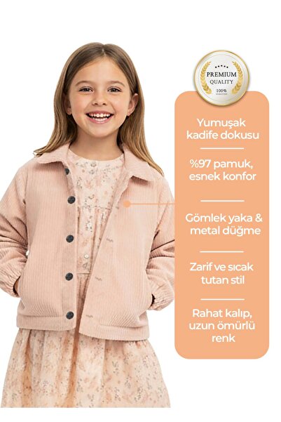 Ozmoz By Mukadder Özden Velvet Classic Dark Yellow Winter Girl's Jacket