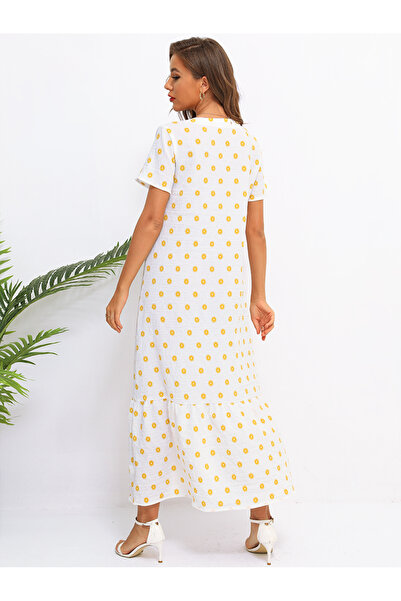 FridayIn Female Sweet Round neck Floral Loose Long dress