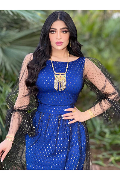 FridayIn Sweet Round neck Dots Net yarn Regular sleeve Kaftan