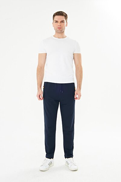 TRENDHİLL Men's Cotton Zippered Pocket Sweatpants Navy Blue 7814-L