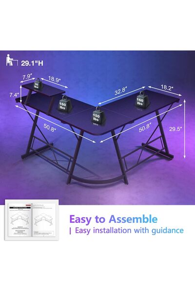 AZZHAAR L-Shaped Desk, Gaming Table Computer Desk, Computer Corner Table, Home Gaming Desk