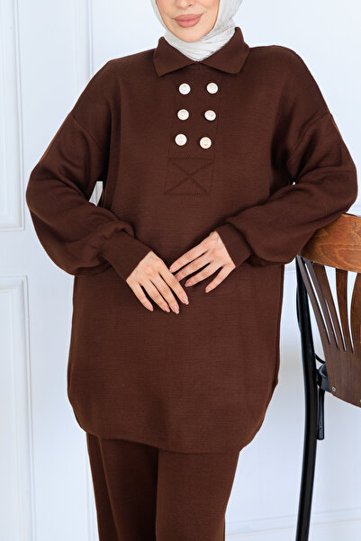 benguen Button Detailed Knitwear Set N7064 Brown