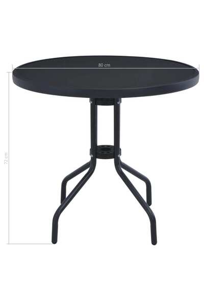 vidaxl Garden Table Black 80 cm Steel and Glass