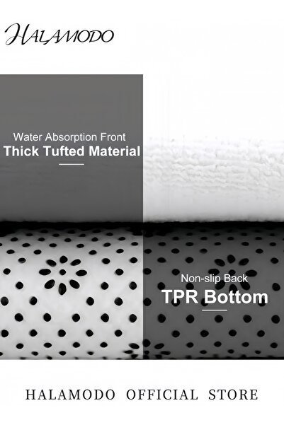 HALAMODO 3-Piece Marble Bathroom Rug Set Non Slip Bath Mat U Shaped Contour Toilet Mat & Lid Cover