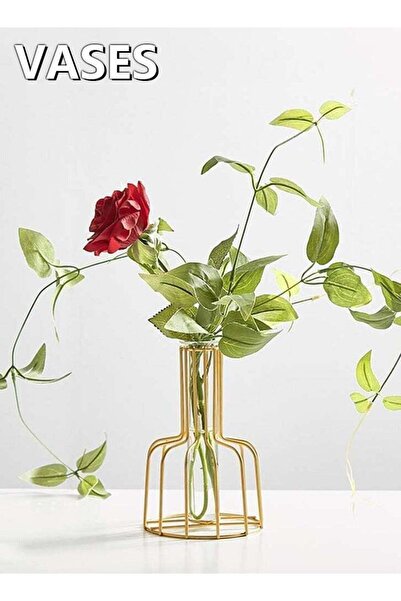Beauenty Gold Test Tube Glass Vase with Metal Frame Stand