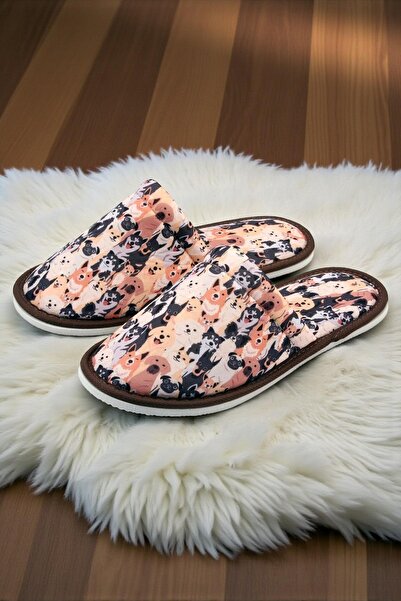 Chochili Unisex Brown Dog Patterned House Slippers