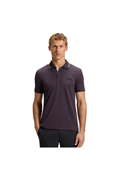 BOSS Erkek Regular Fit Polo Yaka Pamuklu Kısa Kollu Mor Polo Yaka T-Shirt 504...