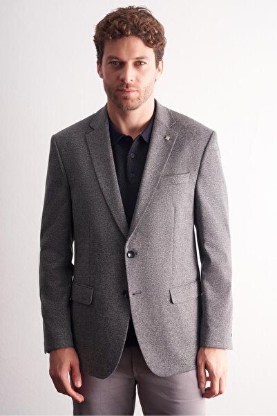 İmza Black Mono Collar Self Patterned Cotton 4 Drop Comfort Fit Classic Jacket 1002255158