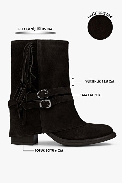 Shoeberry Women's Inferno Bitter Brown Genuine Suede Leather Tasseled Boots