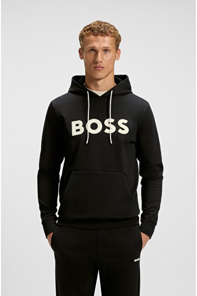 BOSS Erkek Büyük Yazı Desen Uzun Kol Cep Detay Kapüşonlu Siyah Sweatshirt 505...