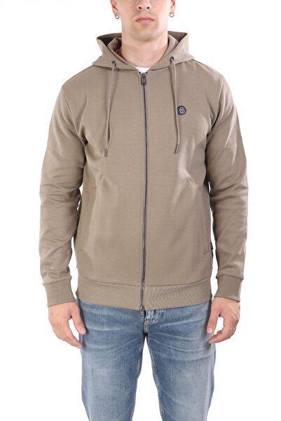 BOSS Erkek Kapüşonlu Fermuar Kapamalı Cepli Uzun Kol Bej Sweatshirt 50520303-245