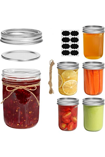 Home Zone 8 oz Small Mason Jars - Pack of 6, Regular Mouth with Lids & Sealing Bands
