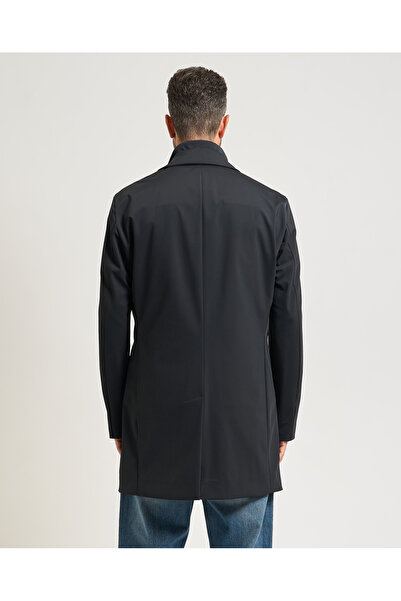 BOSS Men's Notched Collar Lined Long Detachable Vest Detailed Black Coat 50550978-001