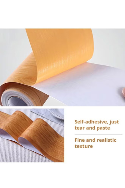 Generic Self-Adhesive Wood Grain Wall Trim Skirting Line Border Stickers Waist Wallpaper 10m*10cm