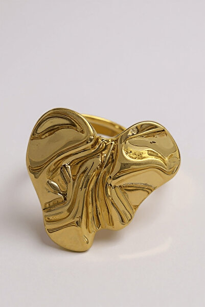 TAKIŞTIR Gold Color Heart Figured Adjustable Steel Ring