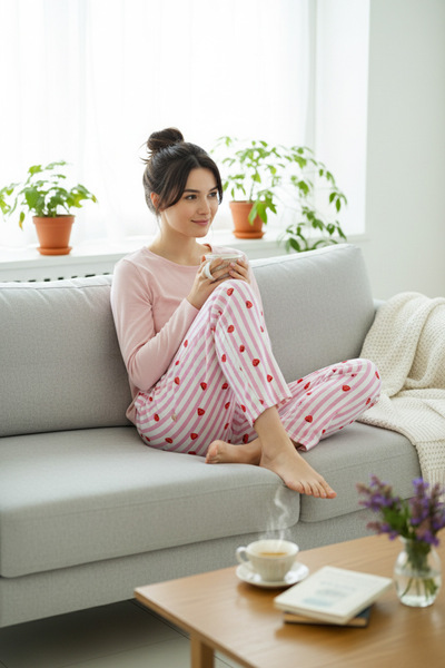 Fulla Moda Çilek Printed Velvet Pajama Bottoms