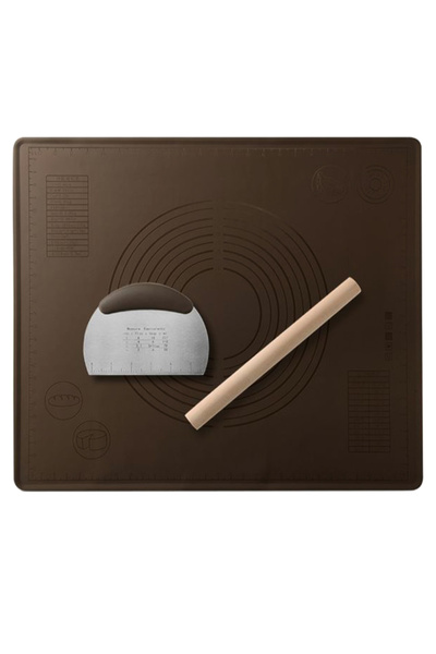 HALAMODO مجموعة حصيرة خبز سيليكون مع شوبك باللون البيج والبني والأبيض