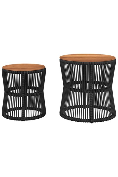 vidaxl Garden Side Tables 2 pcs with Wooden Top Black Poly Rattan