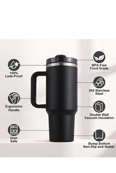 Generic 40 oz Tumbler with Handle and Straw - Insulated Stainless Steel Travel Mug