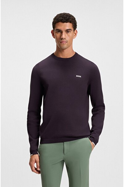 BOSS Erkek Yuvarlak Ribana Yakalı Pamuklu Normal Kalıp Uzun Kollu Mor Kazak 5...