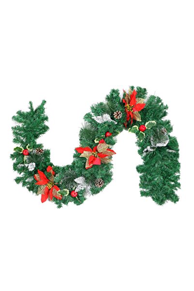 SHOPIENS Ghirlandă de Crăciun, SYWA-0321138, flori verzi, roșii, cu conuri de...