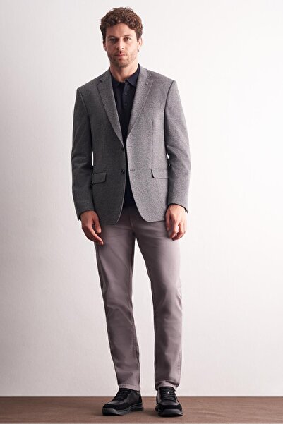 İmza Black Mono Collar Self Patterned Cotton 4 Drop Comfort Fit Classic Jacket 1002255158