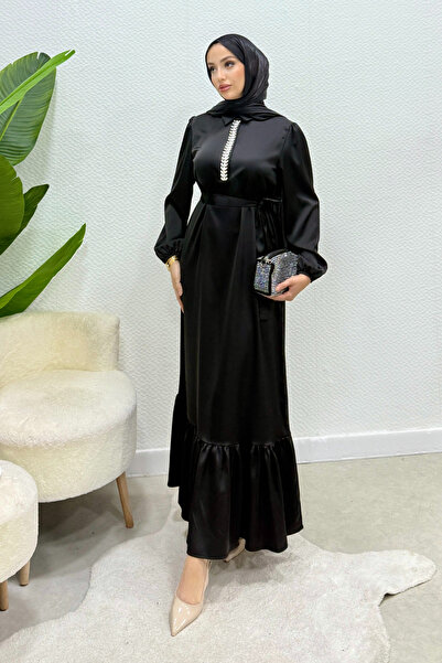 Tesettür Diyarı Жіноча сорочка великого розміру з камінням, атласний комір, в...