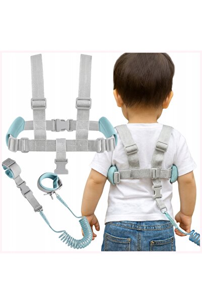 zola Baby harness with safety bracelet, adjustable, soft inserts, 72 x 130 cm, gray/blue