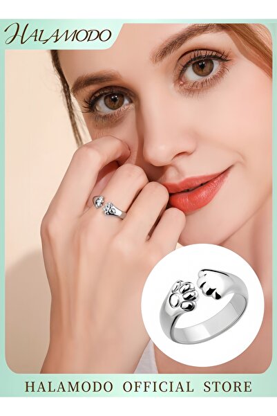 HALAMODO خاتم مخلب القطة النسائي القابل للتعديل بتصميم مفتوح من سبائك معدنية خاتم حيواني إبداعي مجوهرات عصرية