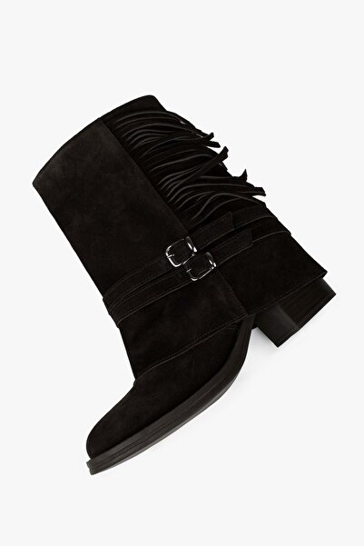 Shoeberry Women's Inferno Bitter Brown Genuine Suede Leather Tasseled Boots