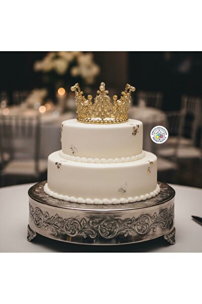 Partini Renklendir Pasta Üstü İncili Gold Plastik Taç 12 cm