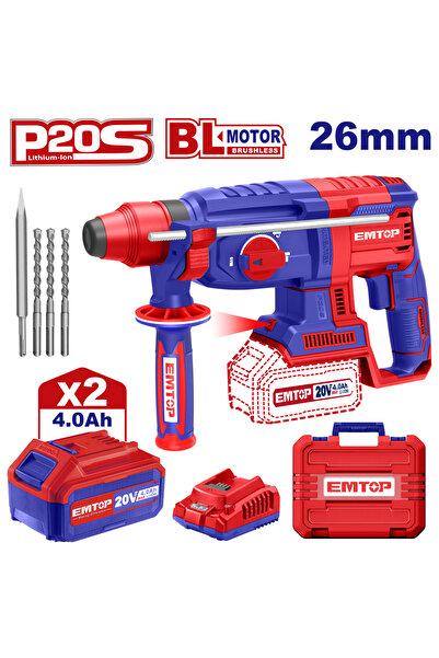 EMTOP Ciocan rotopercutor cu 2 baterii 4.0Ah, 22mm, motor fără perii, geantă ...