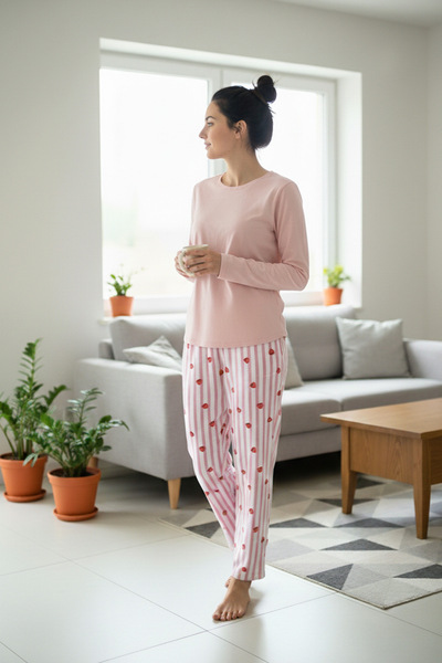 Fulla Moda Çilek Printed Velvet Pajama Bottoms