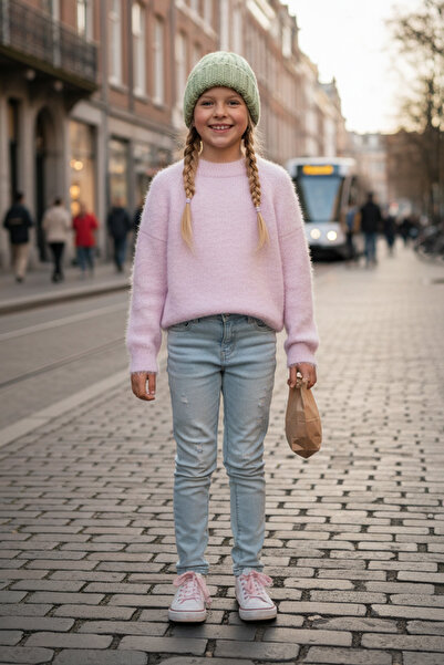 Fulla Moda Bearded Stand Collar Girl's Sweater