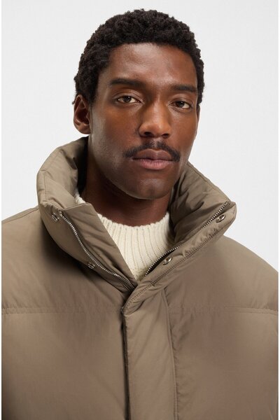 BOSS Men's Waterproof down Filled Mock Neck Brown Coat 50547933-245