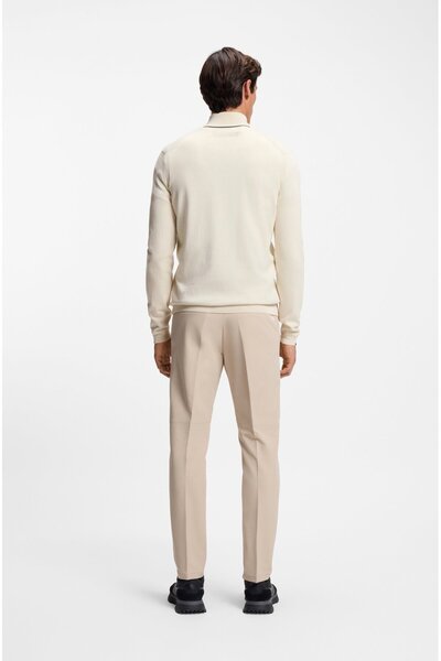 BOSS Men's Regular Fit Zippered Mock Neck 100% Cotton Long Sleeve Beige Sweater 50541965-131