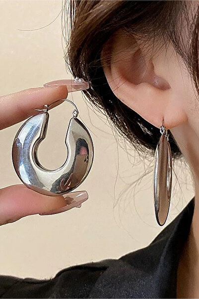 TAKIŞTIR حلق فضي اللون من الفولاذ (زوج)