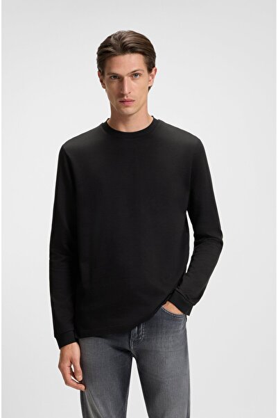 BOSS Erkek Normal Kalıp Yuvarlak Yakalı %100 Pamuklu Uzun Kollu Siyah T-Shirt...