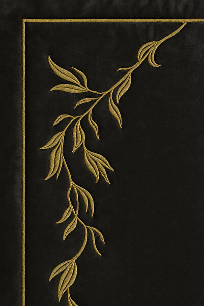 Bonny Home Sahra Black Velvet Embroidered Prayer Rug with Sponge, Soft Dowry Gift Bundle, Luxurious Prayer Mat