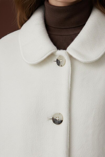 Puane Women's Fox Coat with Button and Pocket Detail - 15220Kbn - Light Ecru