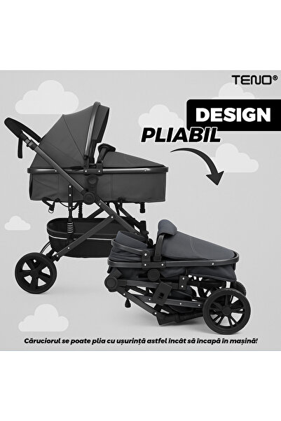 Teno eno® 3-in-1 Stroller, convertible, classic stroller, sport stroller, foldable, black