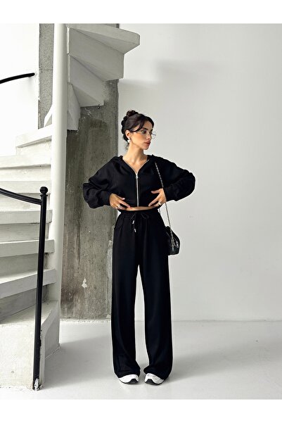 floral fashıon Free Design Premium Modal Fabric Women's Tracksuit Set Flow Fit Cut Steel Zipper Hood Detail