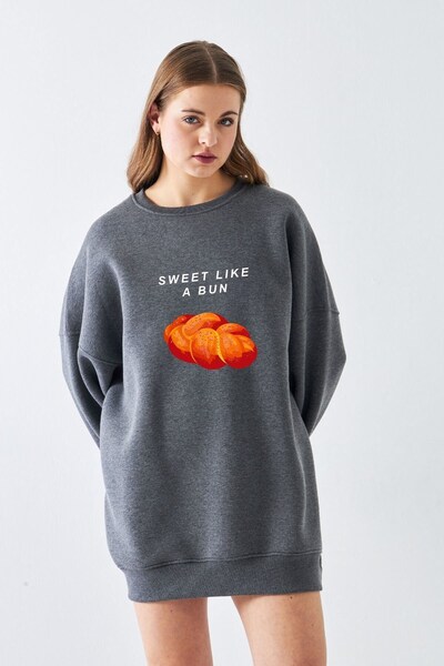 The Champ Clothing Γυναικείο φόρεμα oversized Sweat Bakery BUN με τύπωμα Smoked Melange – Crew Neck, 3 Thread Fleece