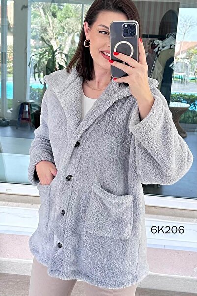 İnce Topuk Polo Neck Buttoned Plush Cardigan 6K206
