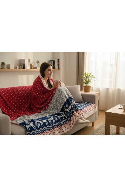 Sesli Cotton Blanket Christmas Patterned Cotton 200 X 220 Sizes