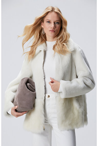 Network Kırık Beyaz Deri Kaban