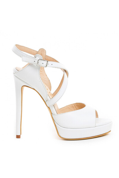 Vanilla Days Bernese White Stiletto Sandals, Genuine Leather, 13cm Heel