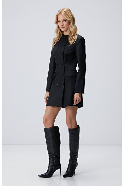 Network Siyah Mini Yün Elbise