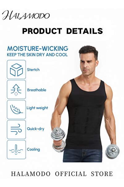 HALAMODO Men's Body Shaper Slimming Vest Tummy Control Shapewear Compression Base Layer Slim Muscle Shirt