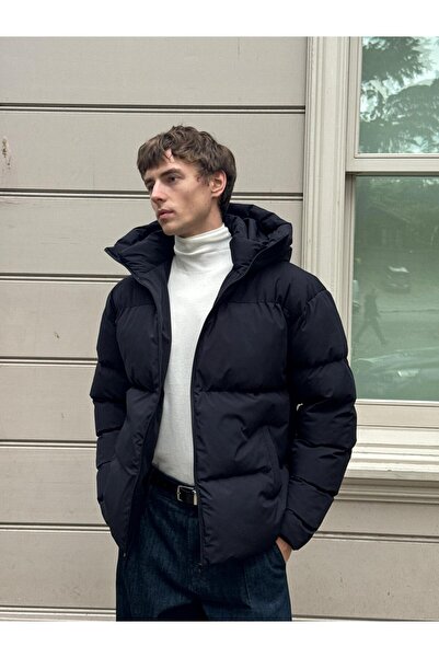 Danger Men's Paneled Water and Windproof Oversized Inflatable Jacket Navy Blue